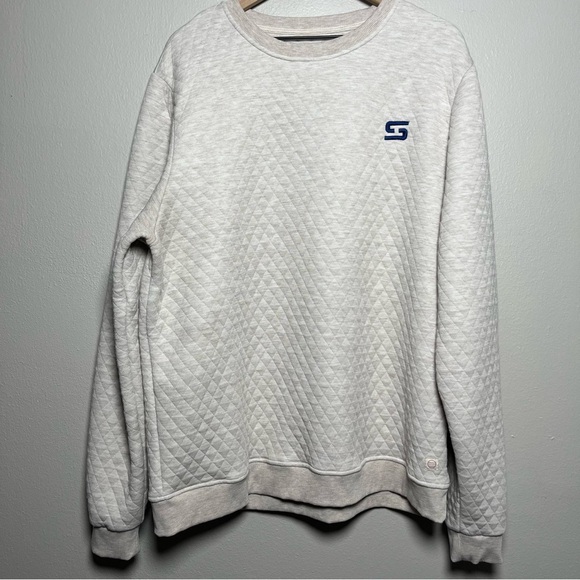Marine Layer Men Corbet Quilted Crewneck Sweater XXL Cream Pullover‎ Dark Oat - Picture 1 of 10